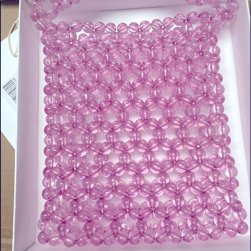 Pink clear beaded woven pink clear crossbody bag - Picture 3 of 15